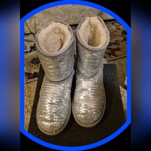 Ugg Australia Women's Classic Short Silver Sequined Boots